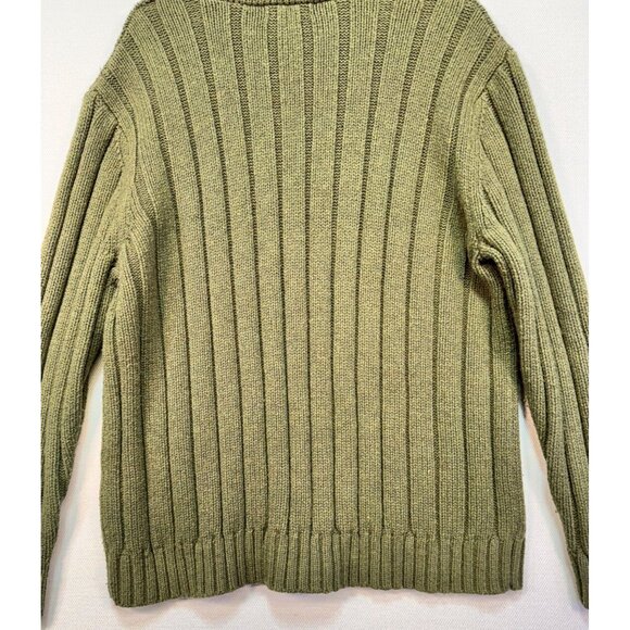 Lands' End Men's Ribbed Knit Sweater Size L Olive Green Long Sleeve Button Neck - Picture 6 of 8